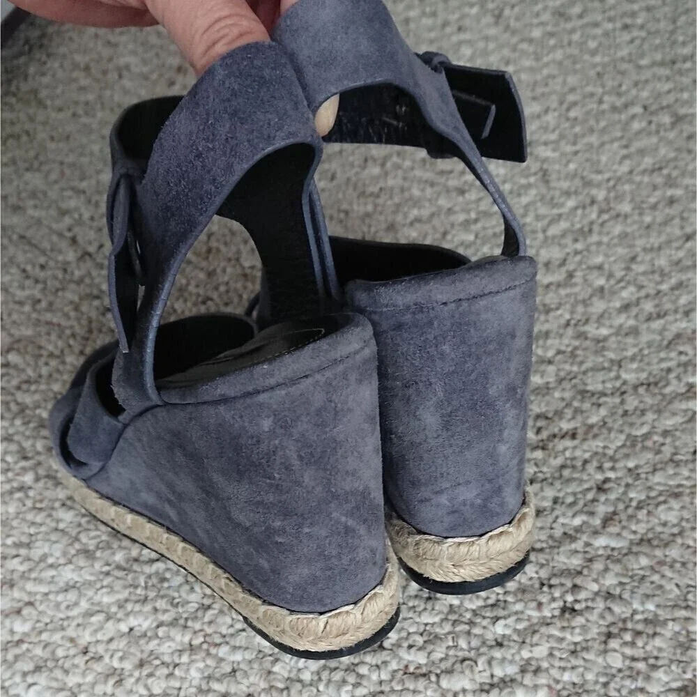 Balenciaga Grey Suede Three Strap Espadrille Wedge Sandals size 9